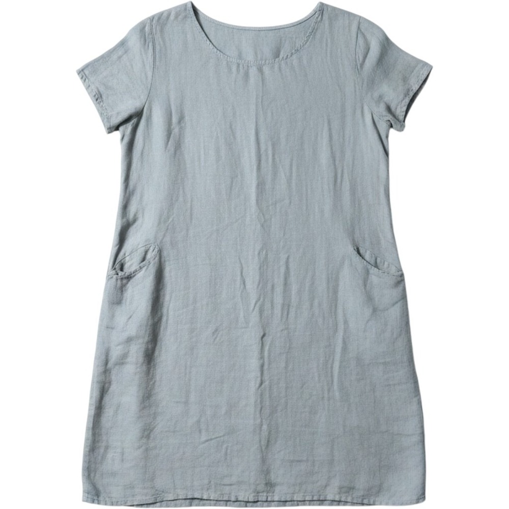 Made in Italy 100% Linen Short Sleeve Pocket Shift Dress Sage Green ART 6767LL